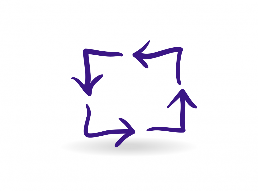 Flechas acomodadas de forma que crean un ciclo.oco hecho con símbolos representando distintas ideas agrupadas.
